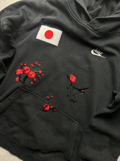 Czarna bluza hoodie Nike custom japan style sakura czerwone kwiaty