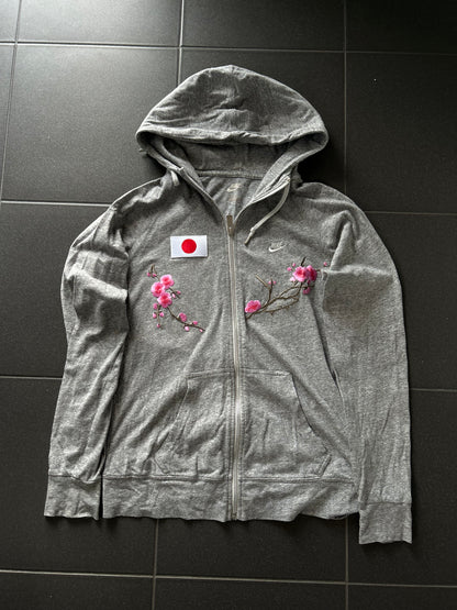 Szara bluza rozpinana Nike custom hoodie japan sakura motyw