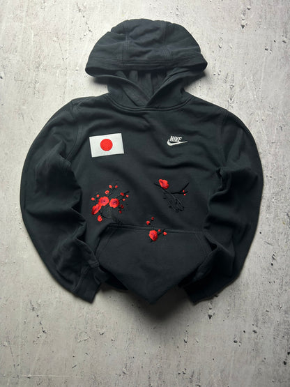 Czarna bluza hoodie Nike custom japan style sakura czerwone kwiaty