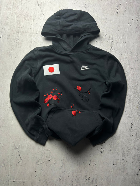 Czarna bluza hoodie Nike custom japan style sakura czerwone kwiaty