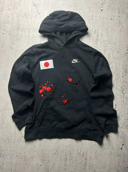 Czarna bluza hoodie Nike custom japan style sakura czerwone kwiaty