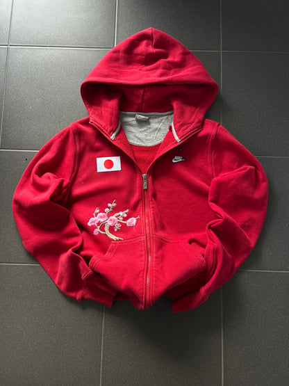 rozpinana czerwona bluza z kapturem Nike w stylu japońskim z motywem sakury (custom)