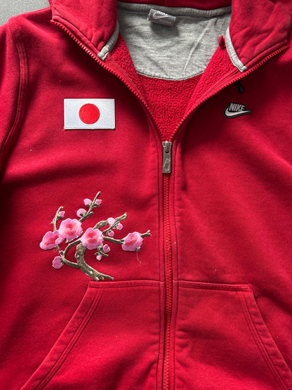 rozpinana czerwona bluza z kapturem Nike w stylu japońskim z motywem sakury (custom)
